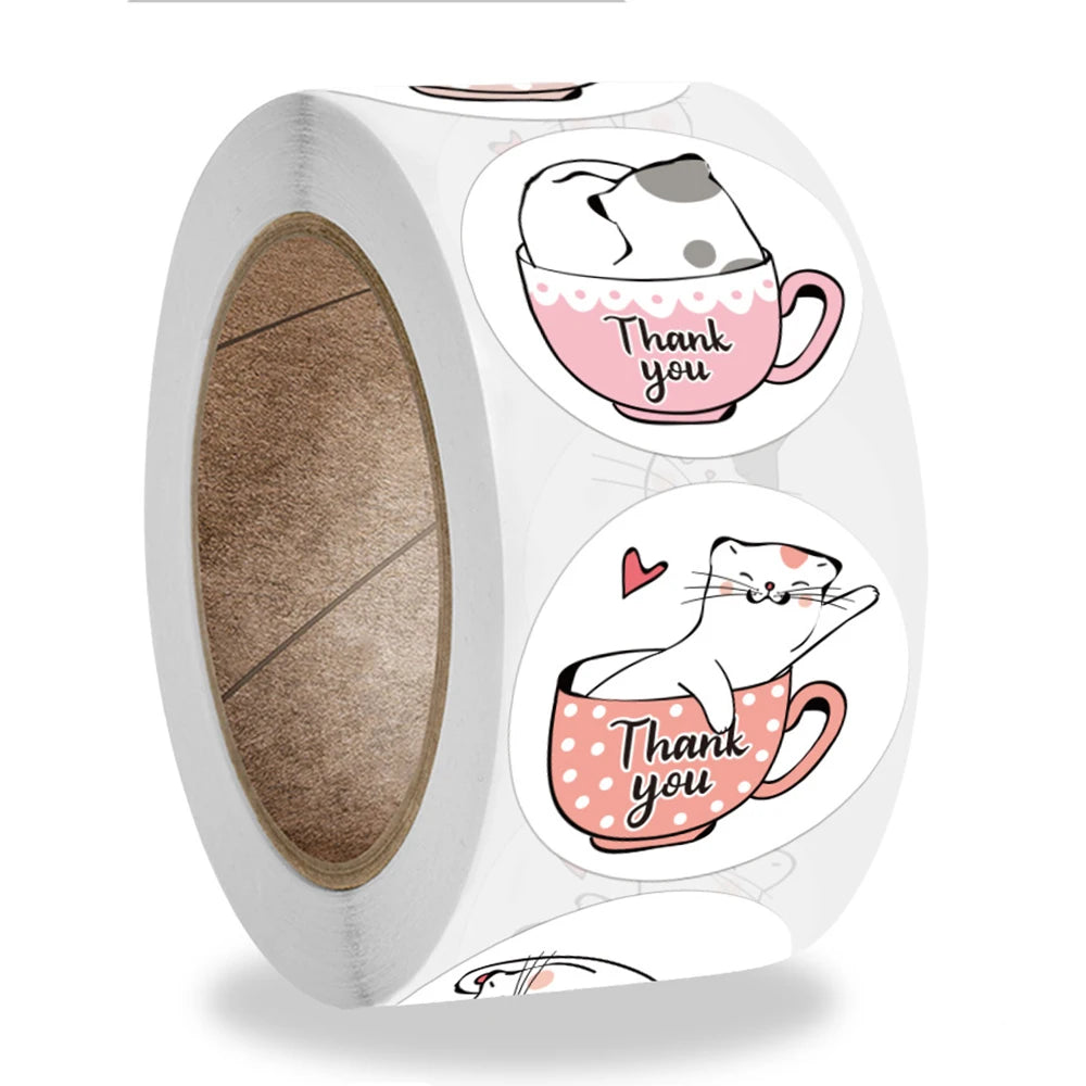 100-500pcs Thank You Cats Stickers For Kids Reward Stickers Thanksgiving Labels Toys 6 Beautiful Designs Stationery stickers