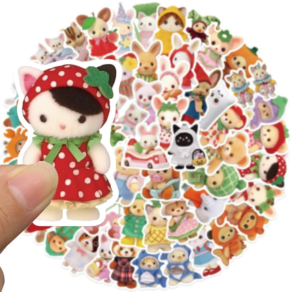 60pcs Cute Cartoon Fruit Critter Animals Stickers For Laptop Water Bottle Luggage Notebook Phone Waterproof Graffiti Decals