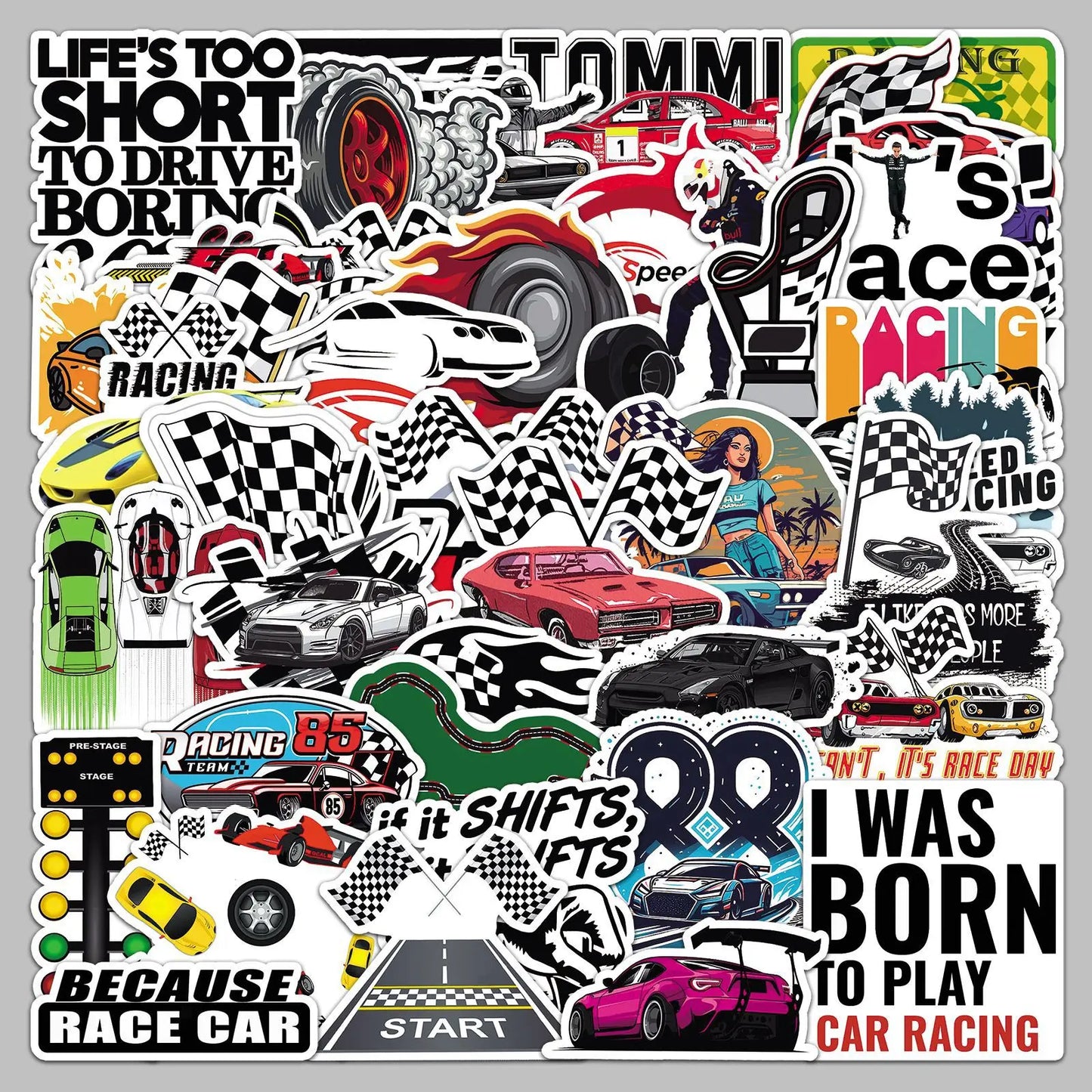 50pcs Cartoon Racing Stickers for Helmet, Wall, Desktop Decoration