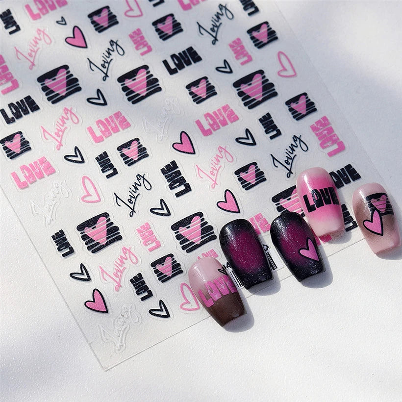 Y2K Love Heart Graffiti Nail Art Stickers Decals