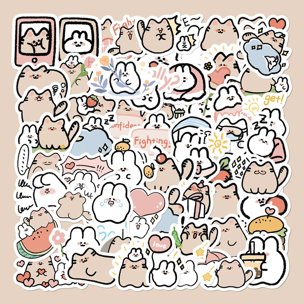50pcs Cute Cat Bunny Stickers for Helmets, Walls, DIY Decoration Wholesale