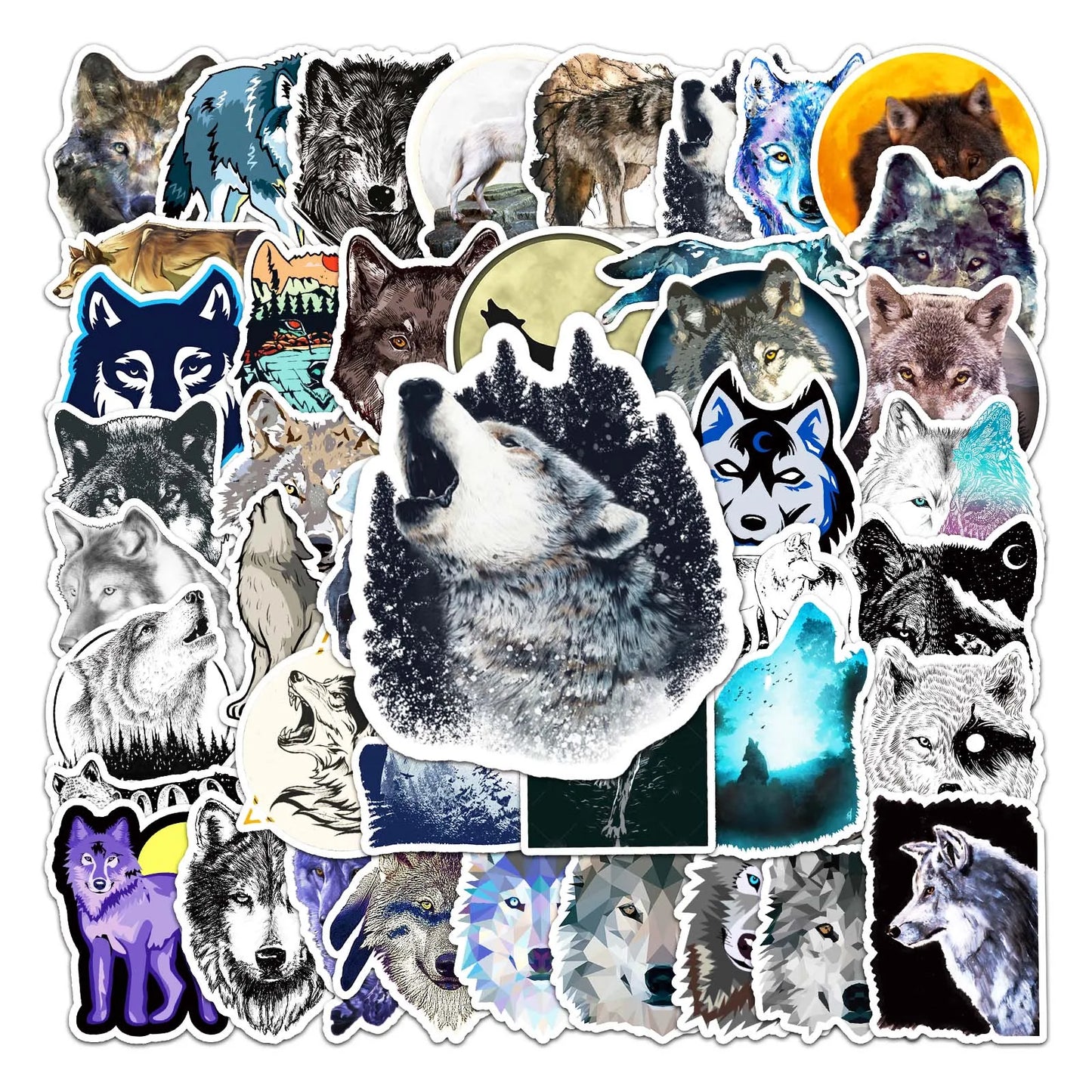 50Pcs Wolf Cartoon Waterproof Vinyl Stickers for Skateboard Snowboard