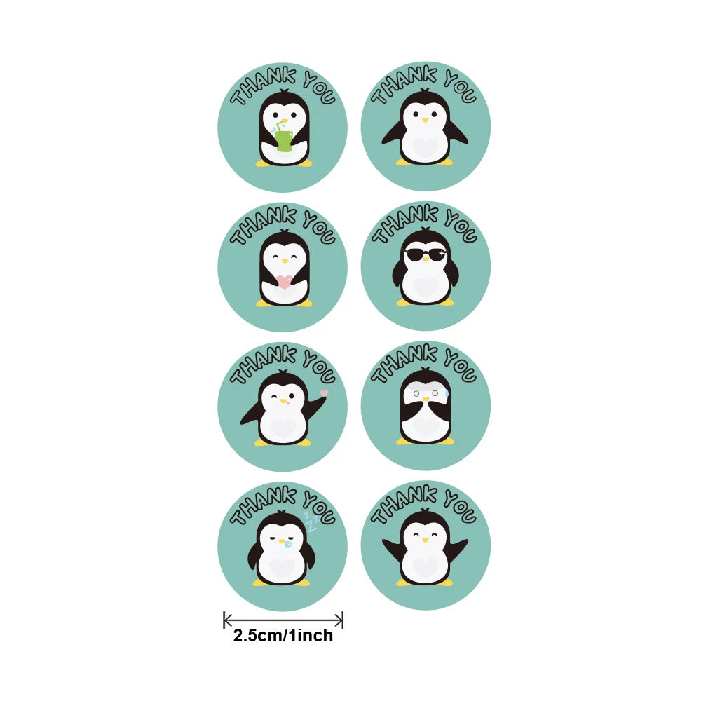 100-500pcs Round Cartoon Label Stickers Paper Cute Thank You Stickers for Baking Packaging Seal Labels Stationery Stickers