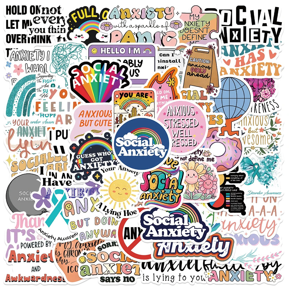 50PCS Social Anxiety Sensory Stickers for Journaling, Skateboard, Phone, Luggage, Fridge, Car, Gift