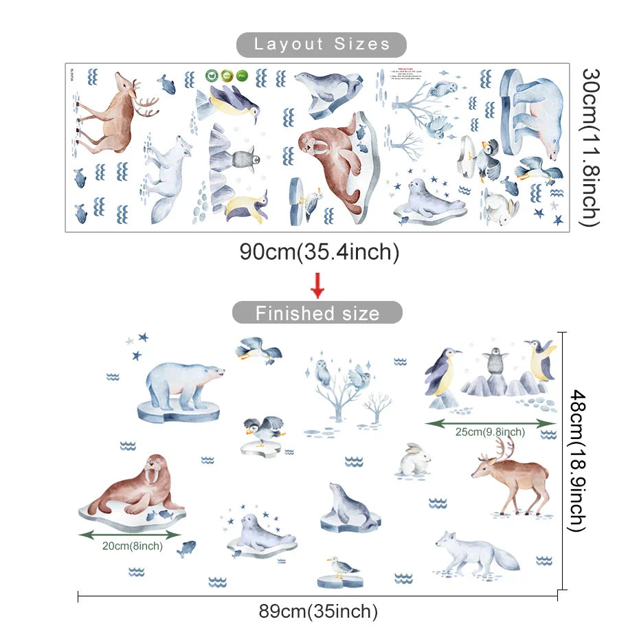 Cartoon Arctic Animals Wall Stickers: Penguins & Polar Bears Vinyl Decals for Kids Room Decor