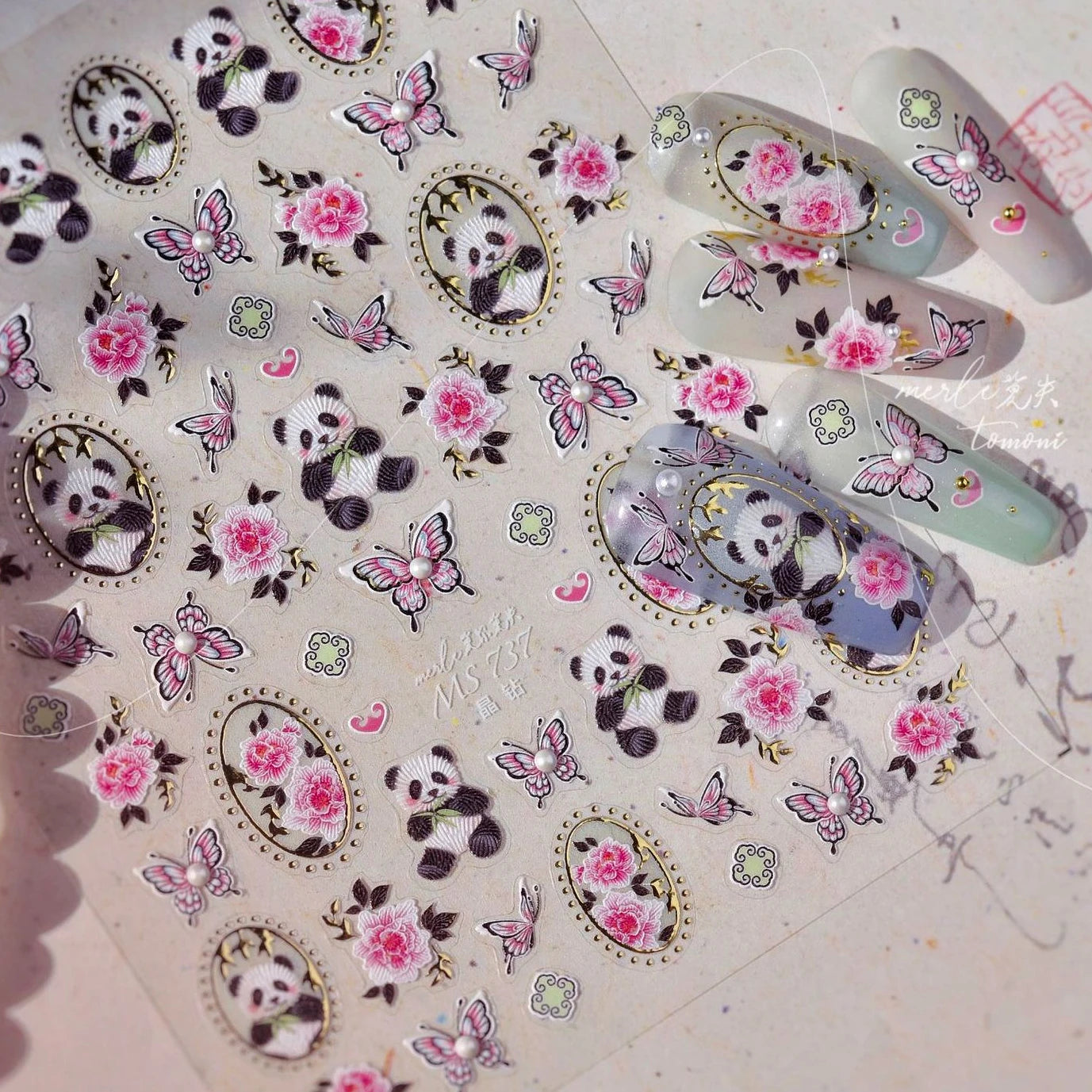 Bamboo Butterfly Nail Art Stickers Peony Heart Decals