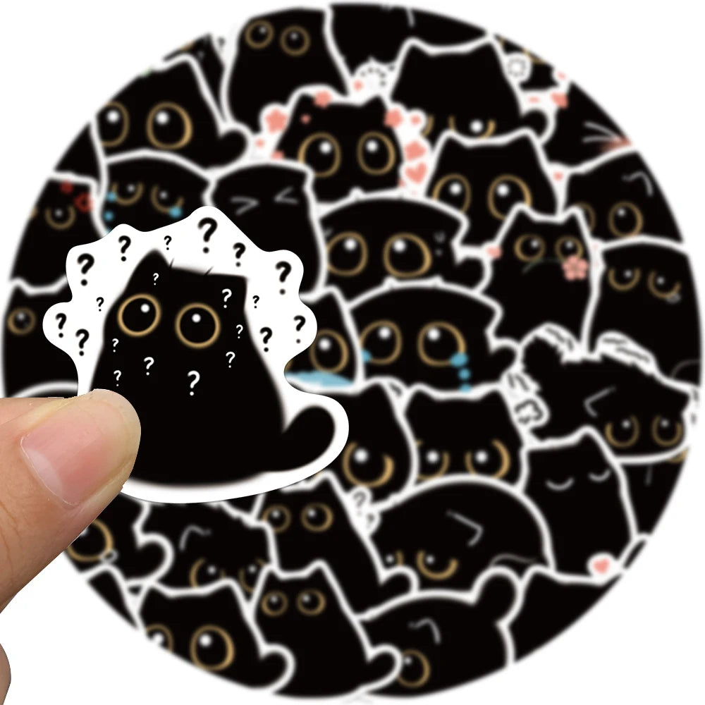 40PCS Cute Little Black Briquette Cat Stickers Waterproof Cartoon Decoration Laptop Cup Phone Suitcase Kids Gift Toy Decal
