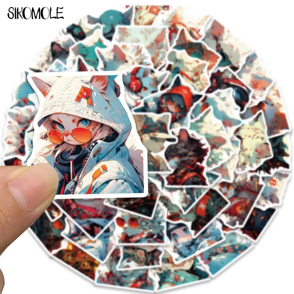10/30/50PCS Cartoon Anime Cyberpunk Cat Anime Graffiti Stickers Kawaii DIY Travel Luggage Guitar Fridge Laptop Sticker Kid Decal