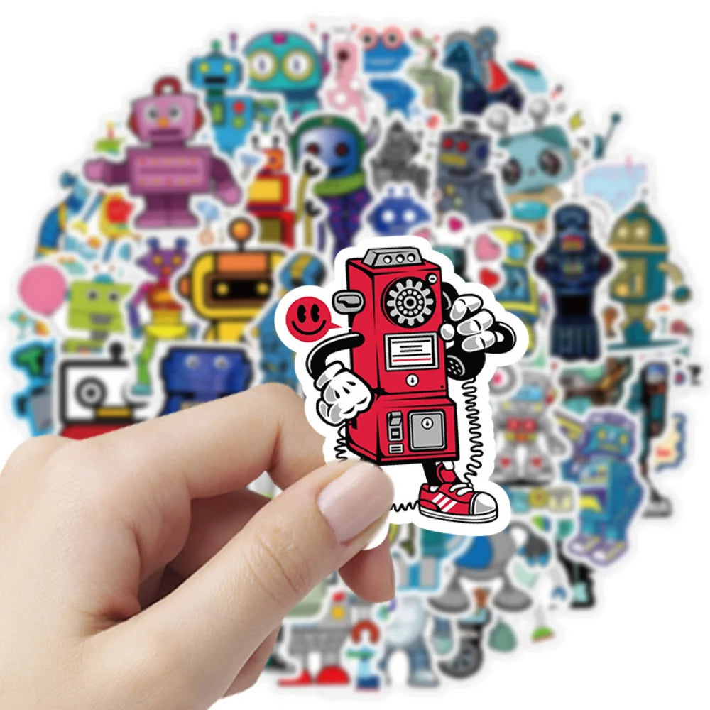 10/50Pcs Robot Graffiti Sticker Personality Cartoon Cute Child Sticker DIY Skateboard Luggage Sticker Wholesale