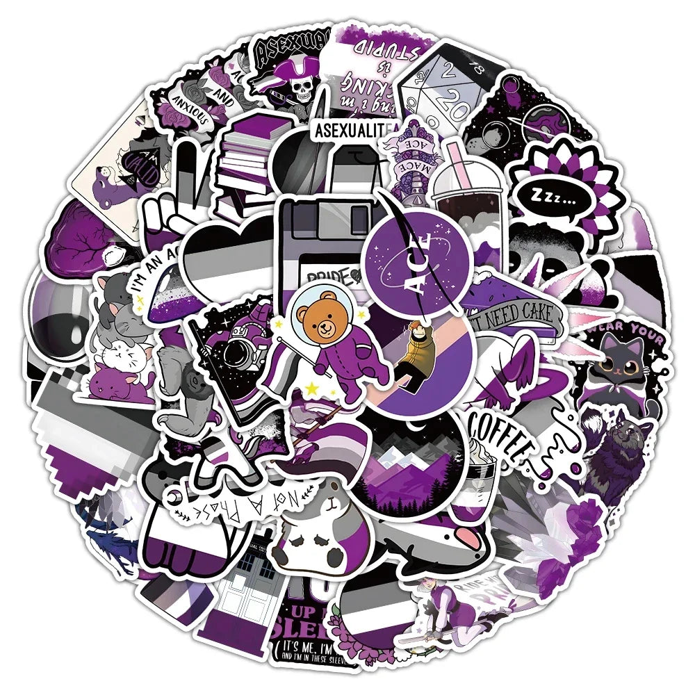 Asexual Pride Stickers 10/30/60pcs LGBTQIA ACE Nonsexuality Decals for Skateboard Phone Luggage