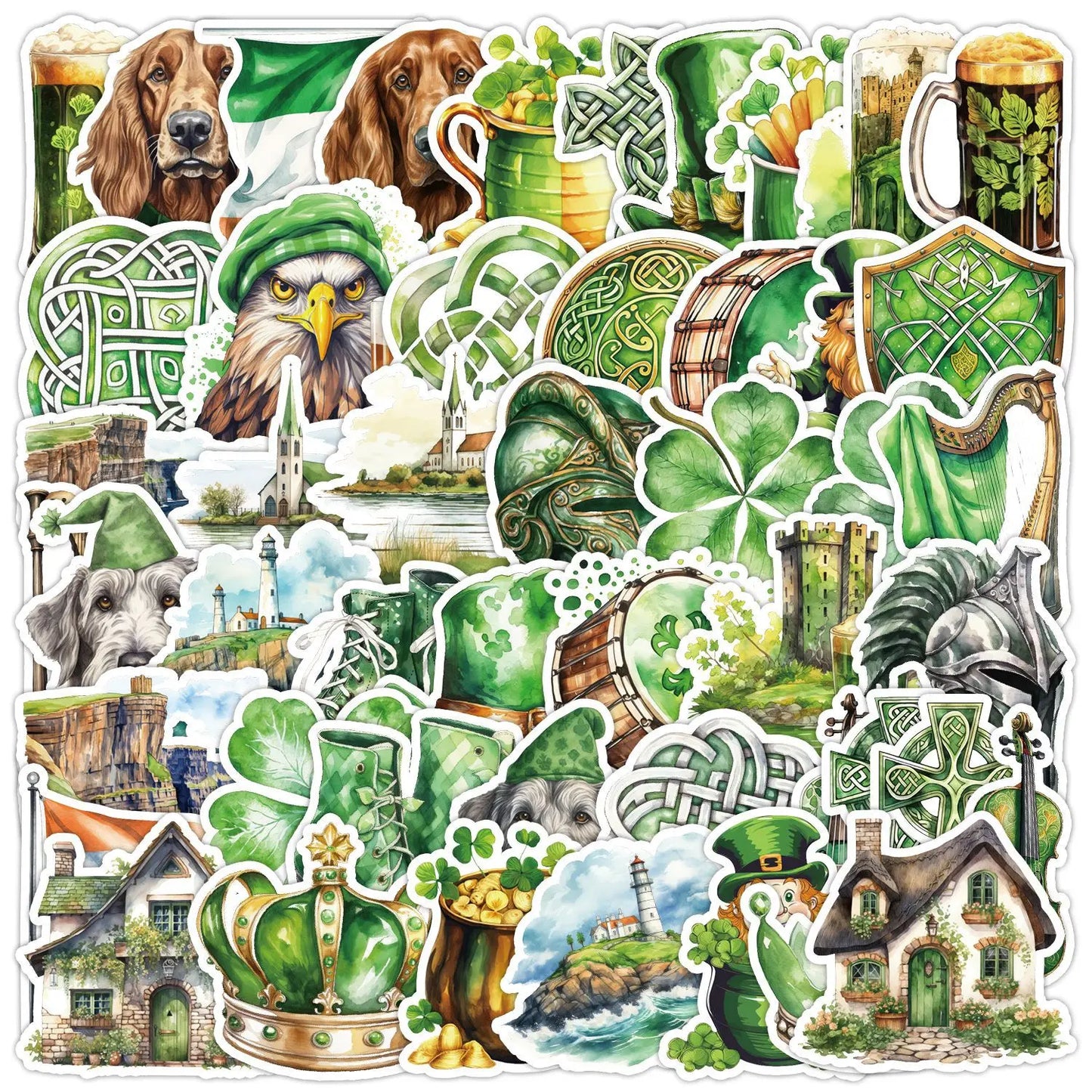 50pcs Saint Patrick's Day Cartoon Stickers for Helmet, Wall, DIY Decoration