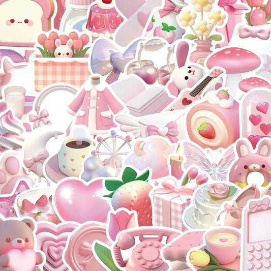 3D Cartoon Pink Stickers for Kids DIY Notebook Phone Bike Fridge Car Decals