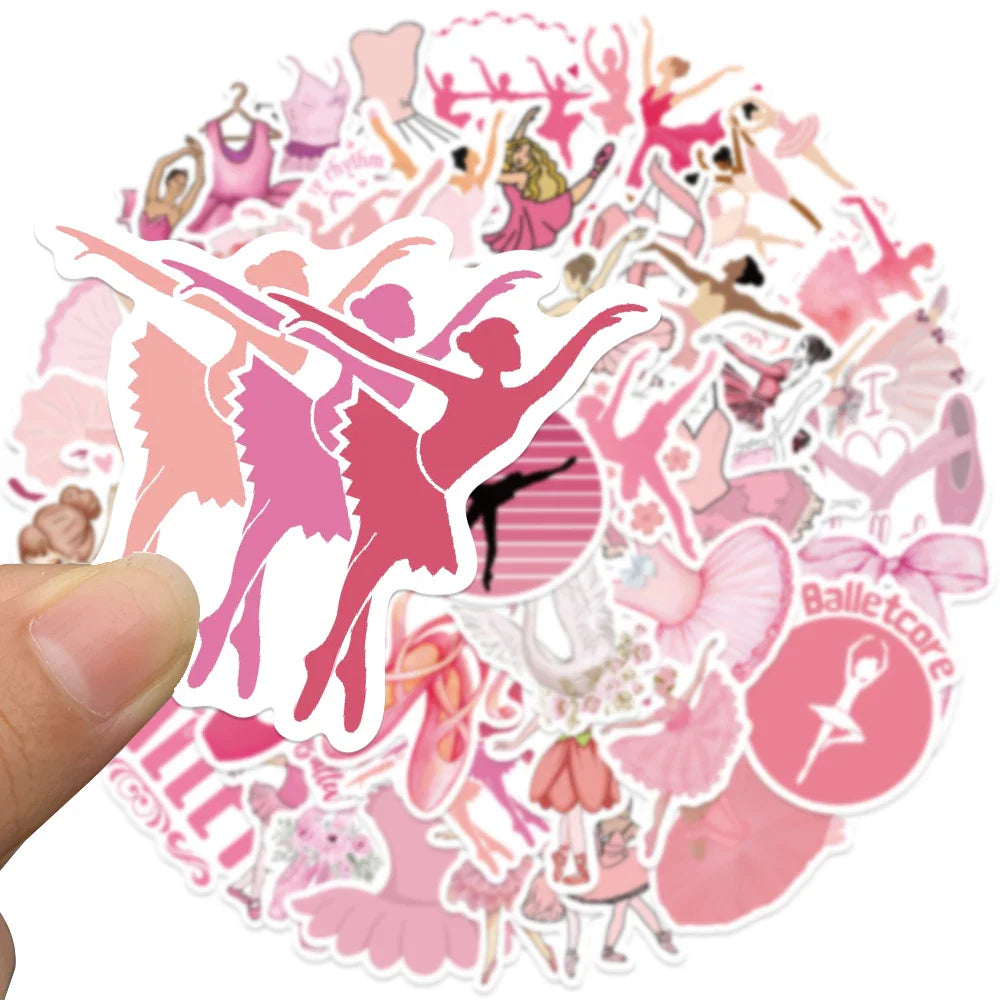 50pcs Cute Cartoon Pink Ballet Girls Dancer Stickers For Laptop Water Bottle Luggage Notebook Phone Waterproof Vinyl Decals