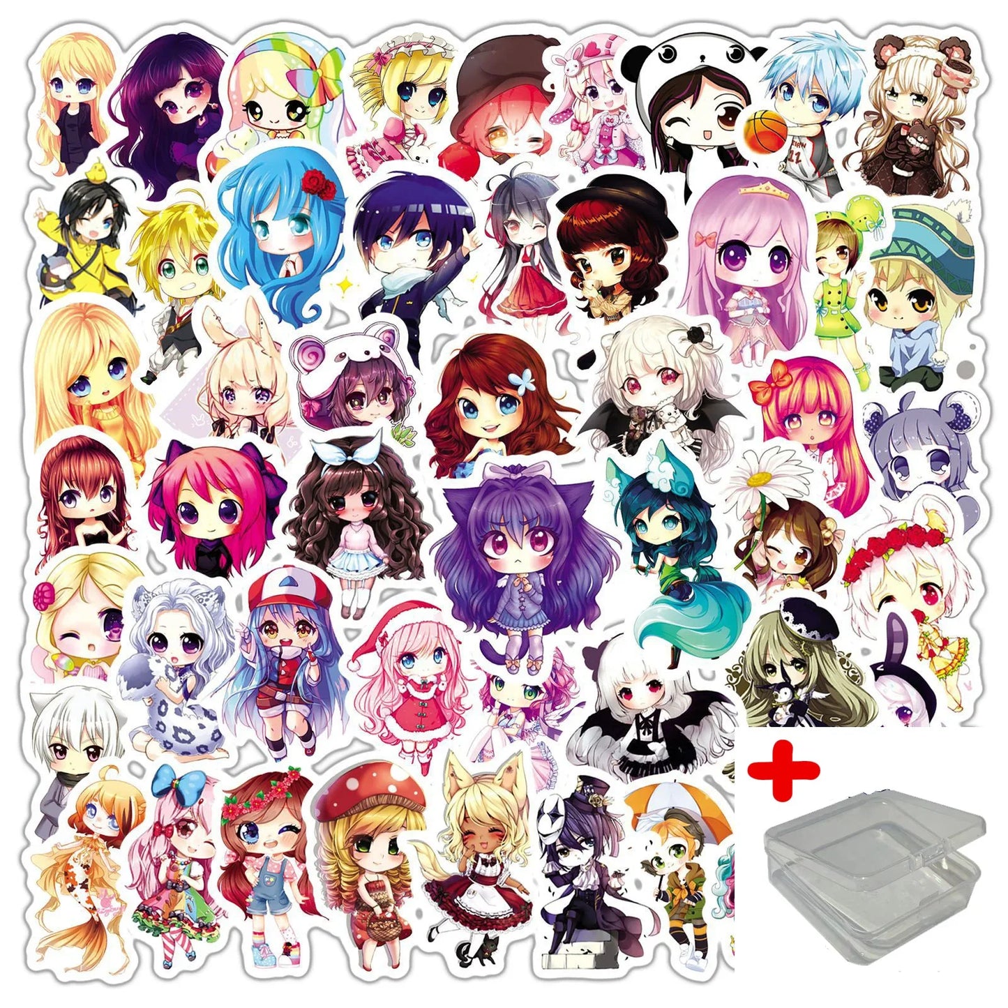 50pcs Cute Doll Graffiti Stickers for Wall Decoration DIY with Storage Box