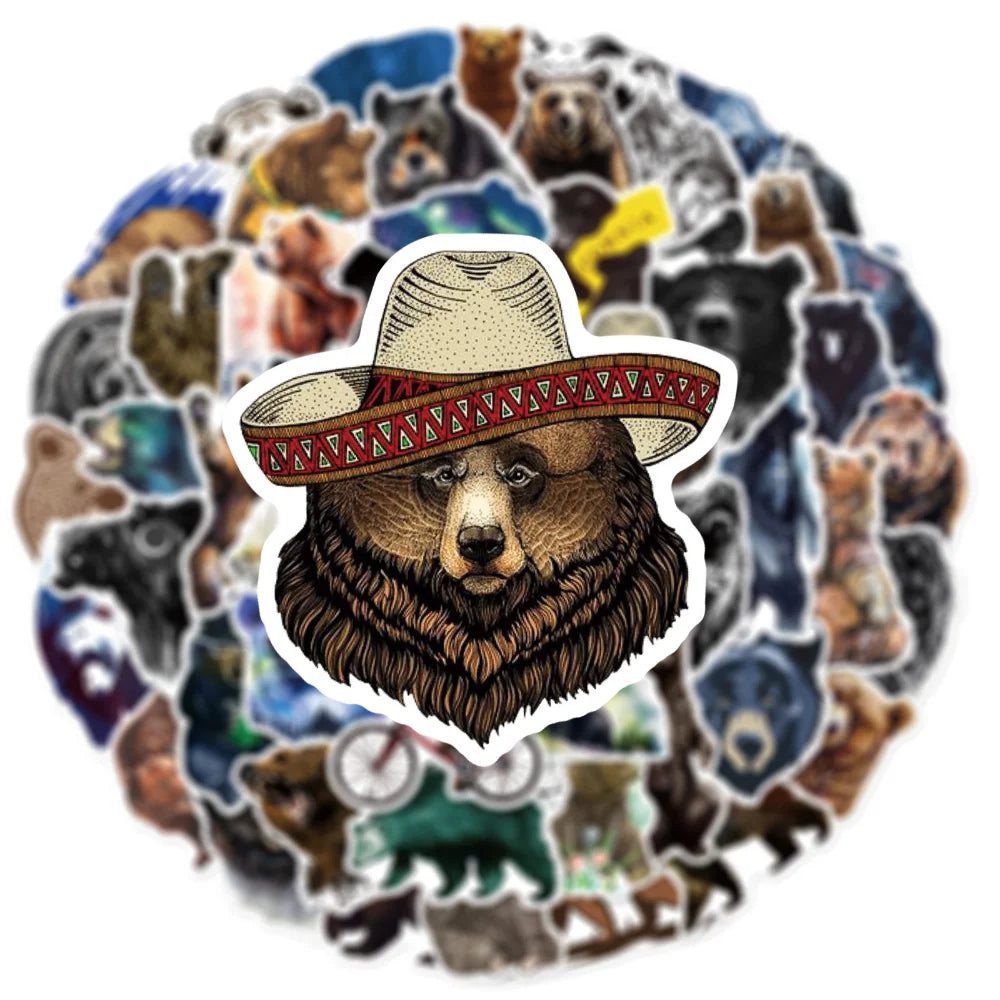 10/50PCS Bear Sticker Aesthetic Kids Toys Cartoon Brown Bear Animal Notebook Laptop Car Scrapbooking Cool Gadgets