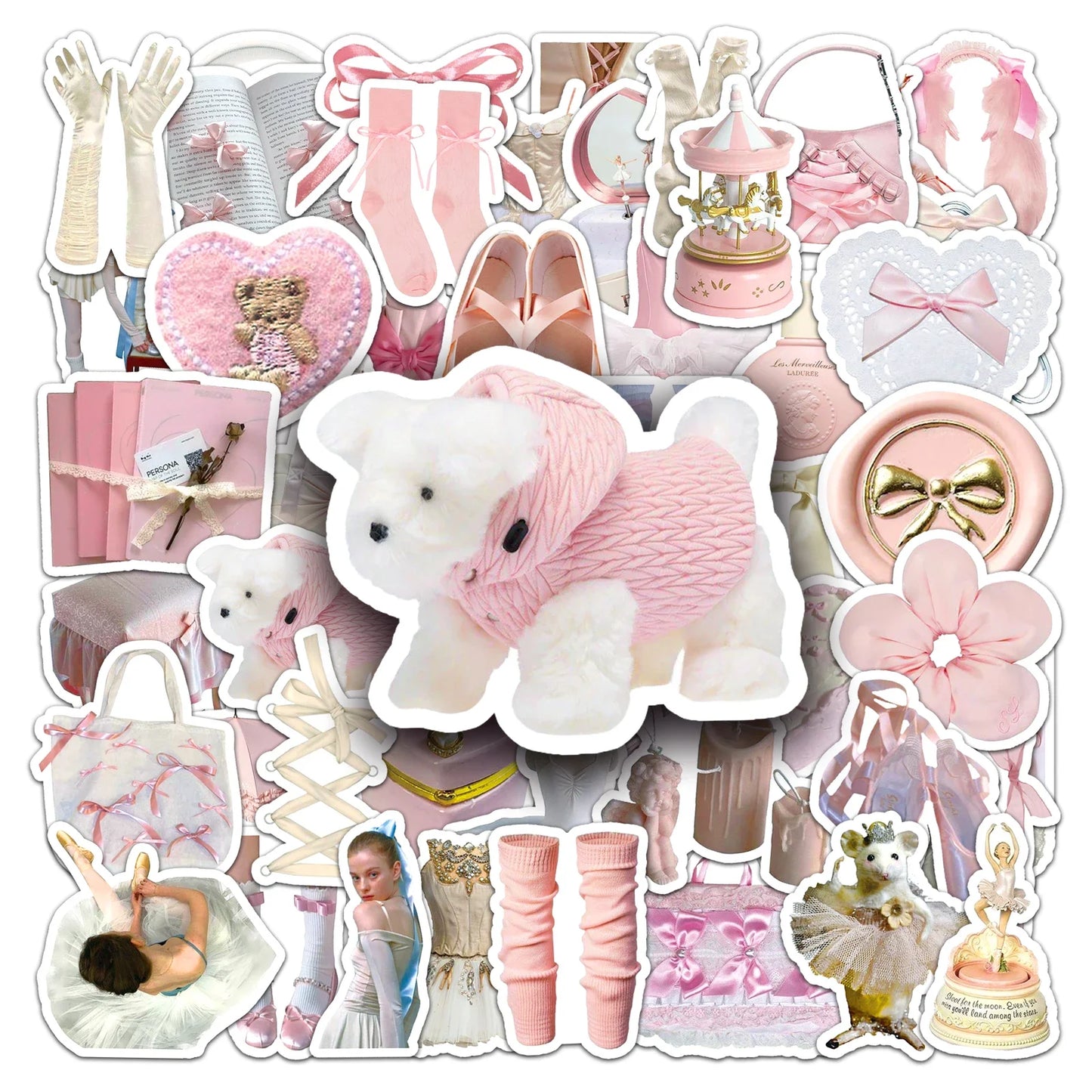 50Pcs Cute Pink Cartoon Waterproof Vinyl Stickers for Skateboard Snowboard