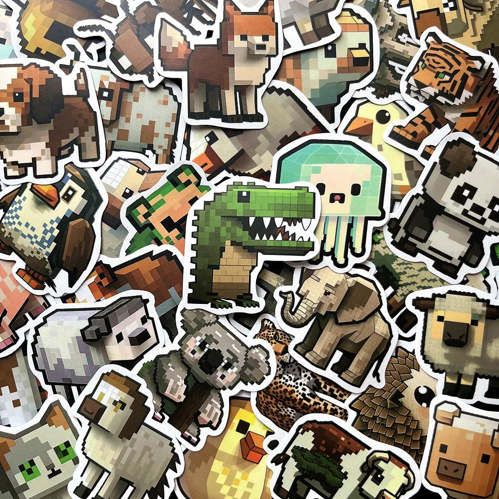 Cartoon Pixel Animal Stickers for Kids Teens Luggage Laptop Fridge