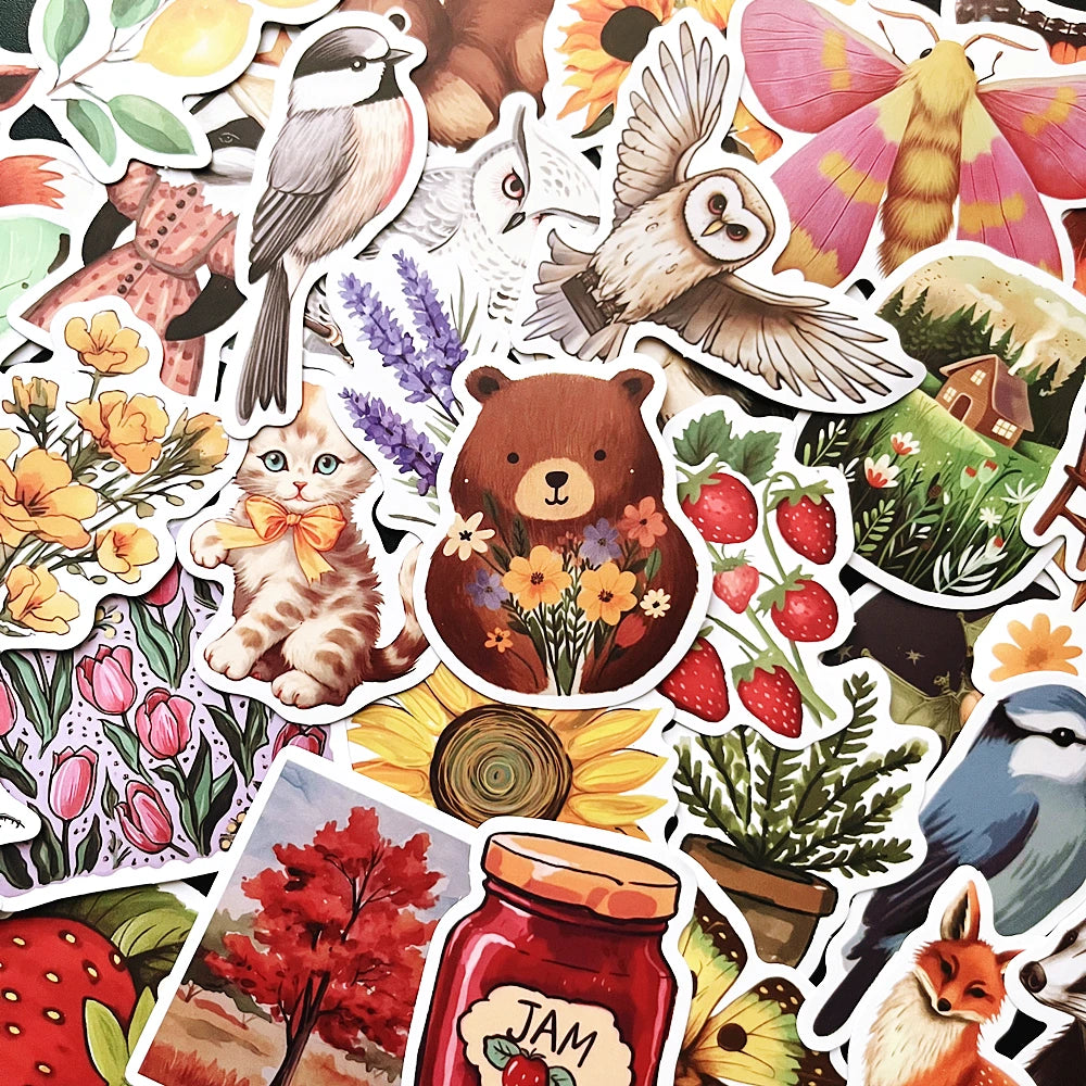 10/50pcs Cute Forest Animal Stickers for Kids Laptop Suitcase Car Decoration