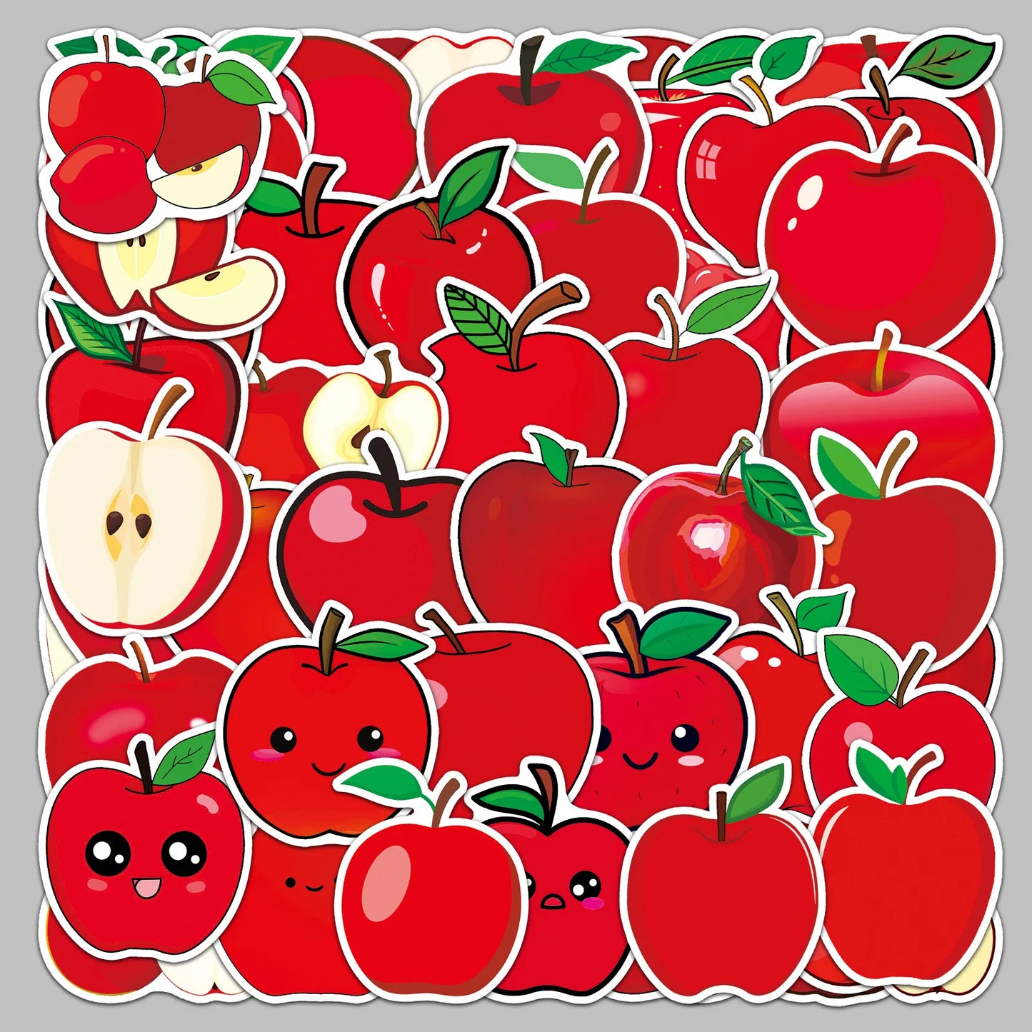50pcs Cute Apple Graffiti Stickers for Helmet, Wall, DIY Decoration