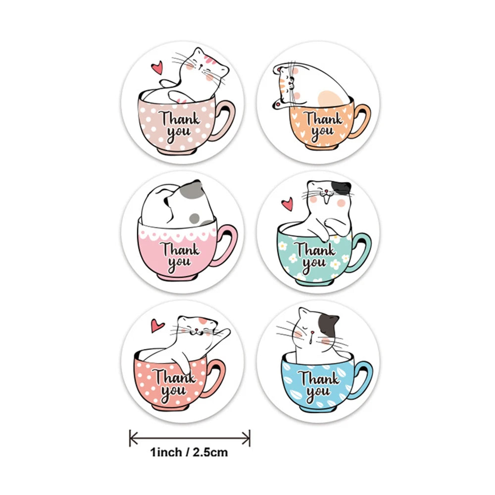 100-500pcs Thank You Cats Stickers For Kids Reward Stickers Thanksgiving Labels Toys 6 Beautiful Designs Stationery stickers