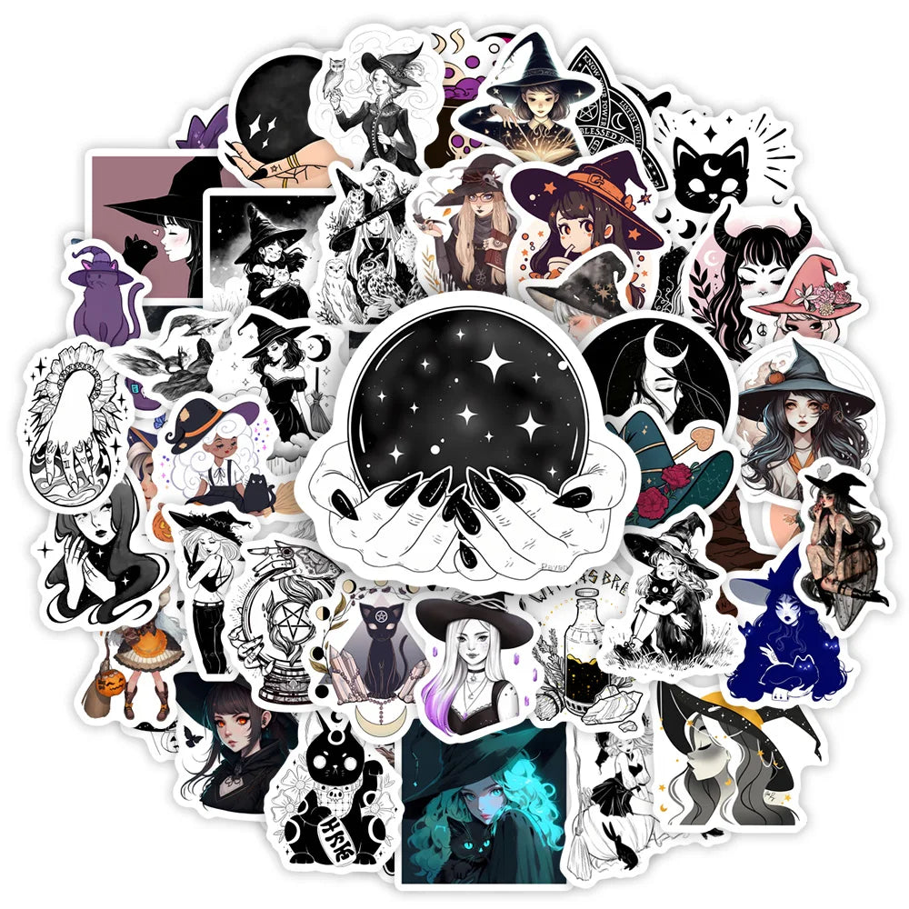 Gothic Witch Stickers DIY Kids Toy Gift Decal for Phones Laptops Bottles Cars Luggage Decorative Designs Graffiti Waterproof
