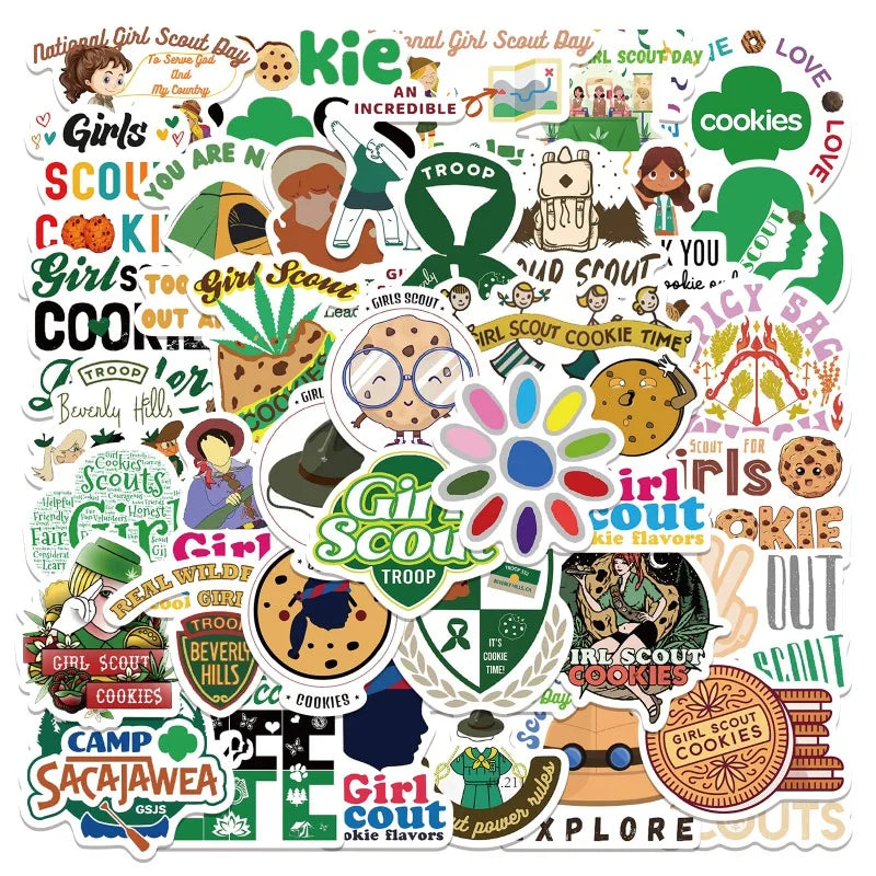 50pcs Girl Scout Cartoon Stickers for Laptop, Phone, Water Bottle, Scooter, Suitcase, Refrigerator