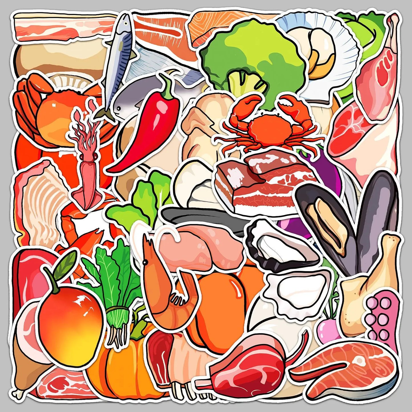 50pcs Cartoon Food Graffiti Stickers for Helmet, Desktop, Wall Decoration, DIY