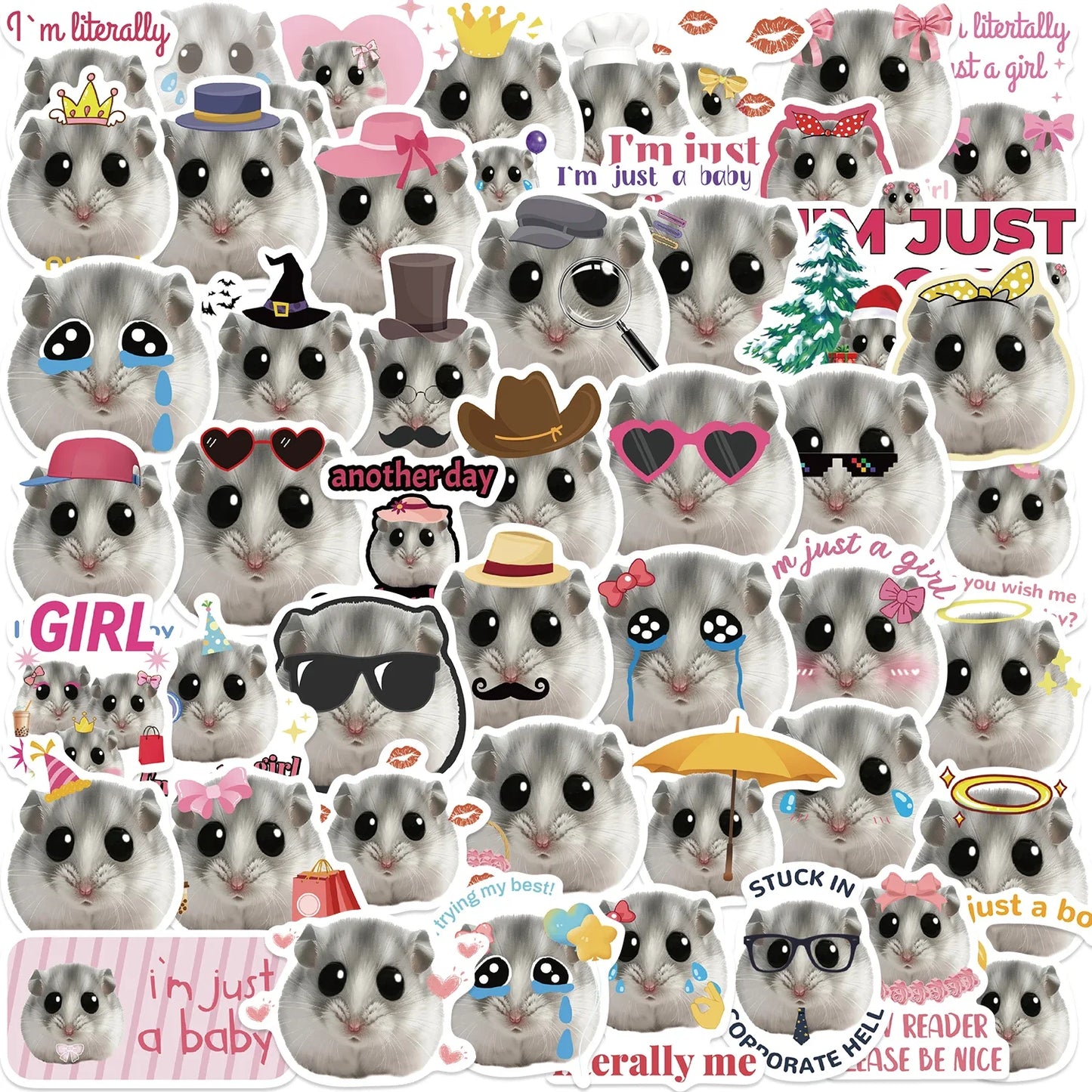50 Cute Hamster Meme Stickers: Waterproof Laptop Decals
