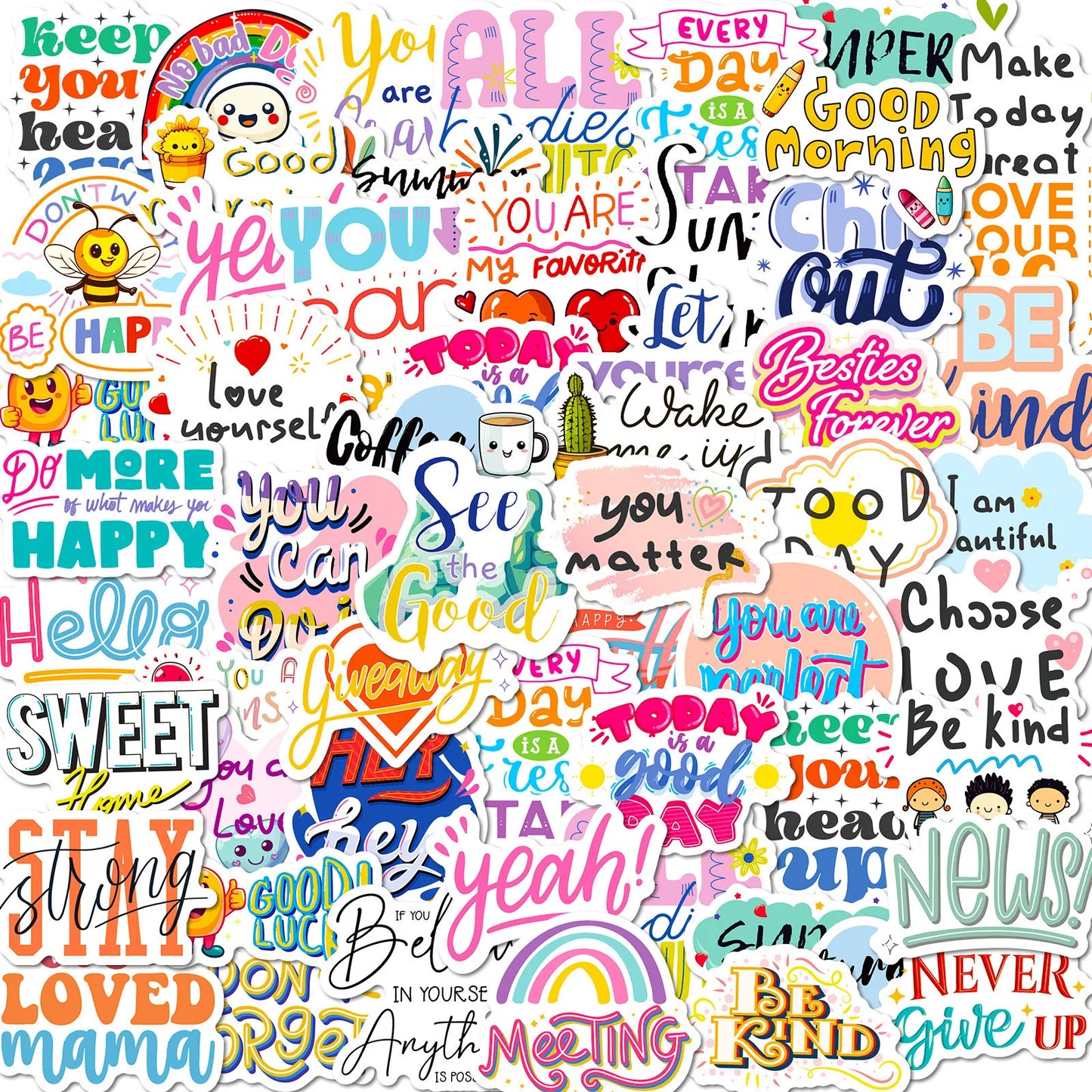 50Pcs Inspirational Quote Stickers for Helmet, Wall, DIY Decor