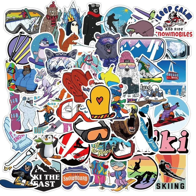 Skiing Surfing Outdoor Sports Stickers Pack for Laptop, Phone, Luggage, Skateboard, Snowboard