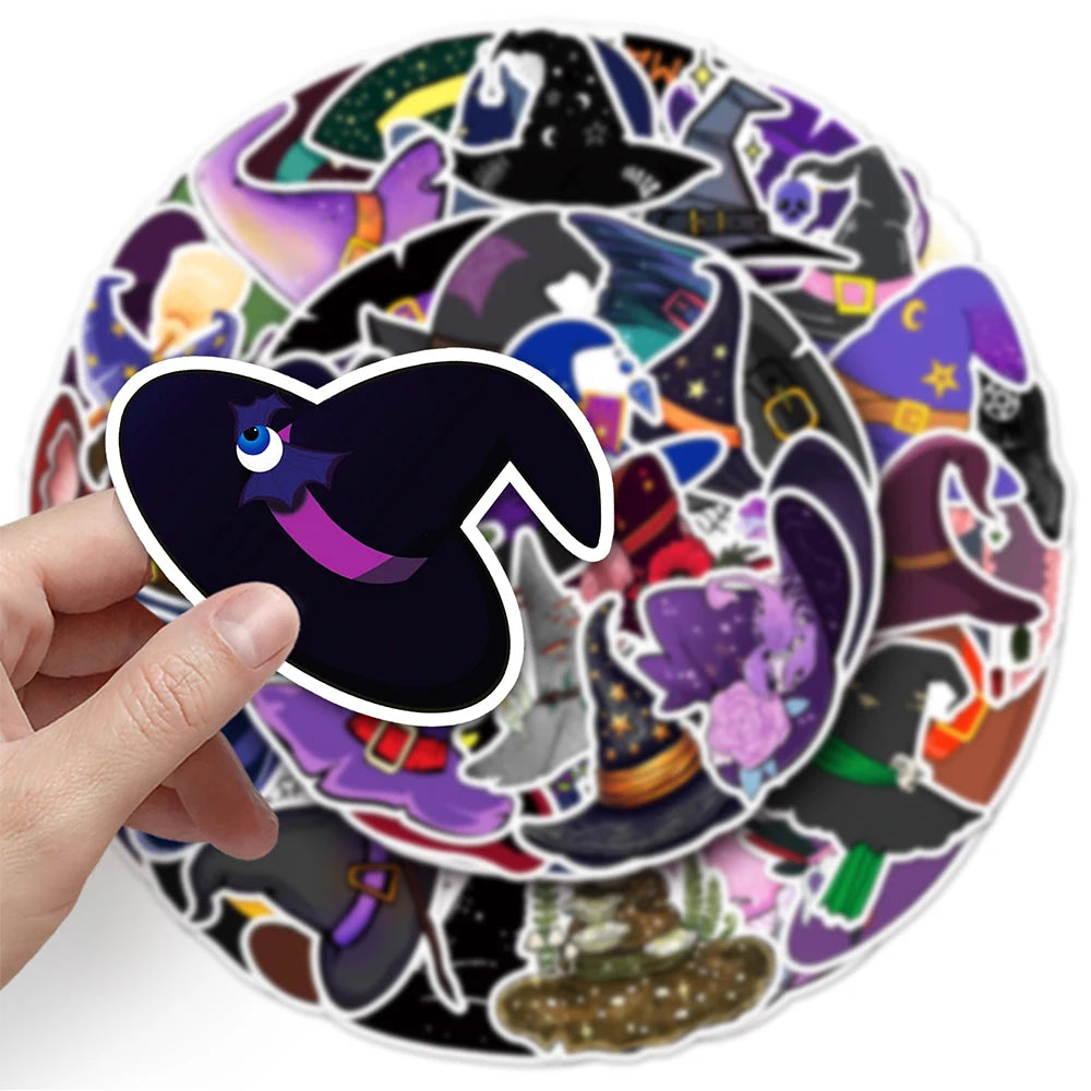 10/30/50pcs Cute Cartoon Magic Witch Hat Graffiti Stickers Laptop Skateboard Phone Waterproof Graffiti Decals Fun for Kid Gift
