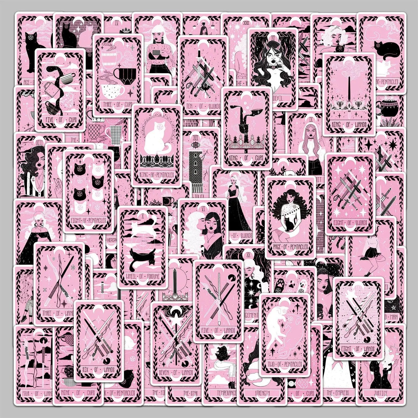 78Pcs Cartoon Tarot Card Stickers for Helmet, Desktop, Wall Decoration