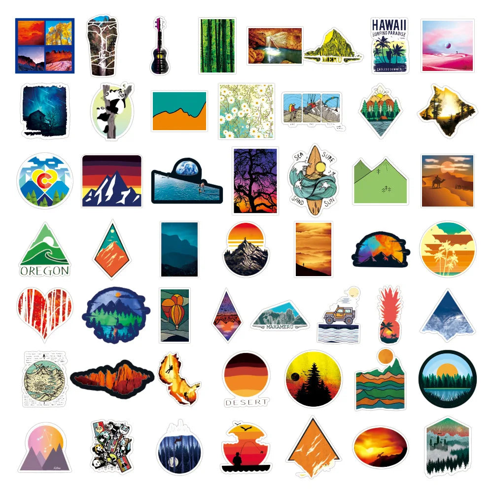 50pcs Outdoor Travel Sports Cartoon Graffiti Stickers Waterproof Decorative for Phone Laptop Helmet