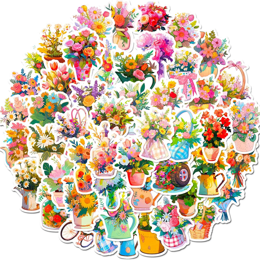 Cute Cartoon Flower Stickers for Notebook, Laptop, Phone, Suitcase, Guitar - 10/30/50pcs
