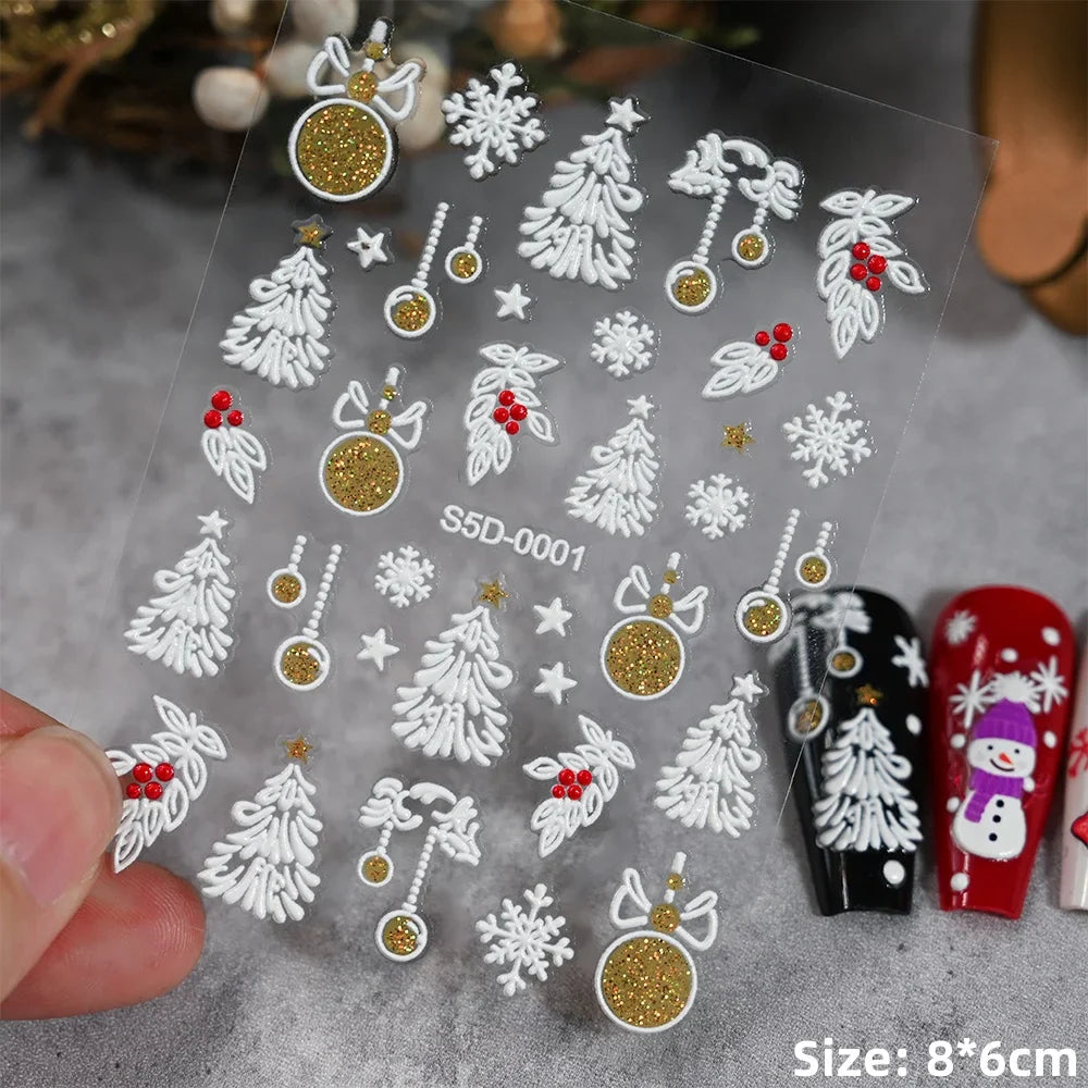 Gingerbread Man Christmas Nail Stickers 5D Embossed