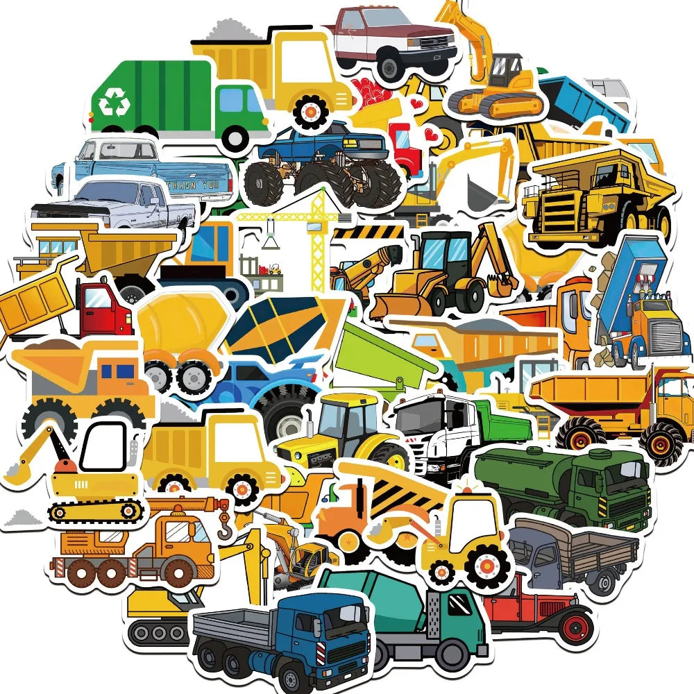 Cartoon Truck Stickers: 10/25/50pcs for Bedroom, Scrapbook, Suitcase, Notebook, Water Bottle