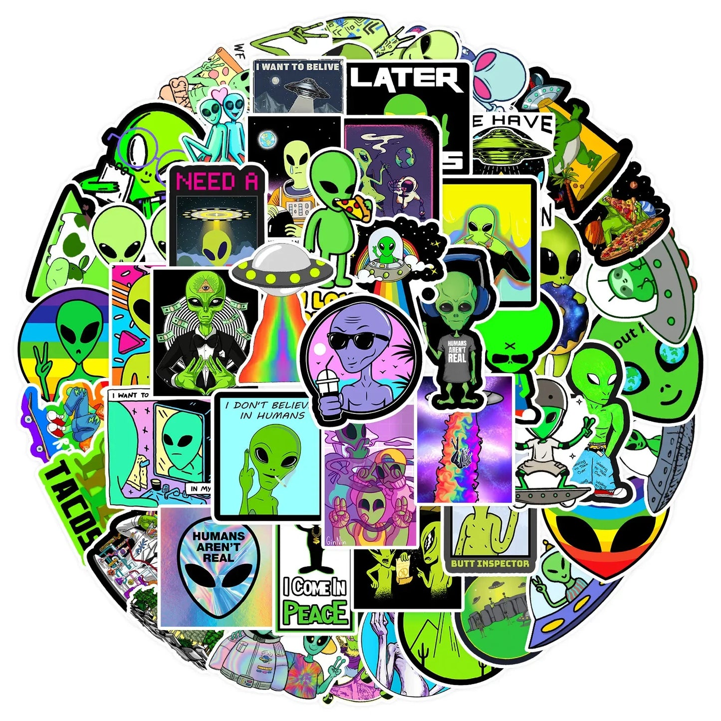 Cartoon Alien Stickers for Luggage, Notebook, Guitar, Laptop, Phone, Water Bottle (10/25/50pcs)