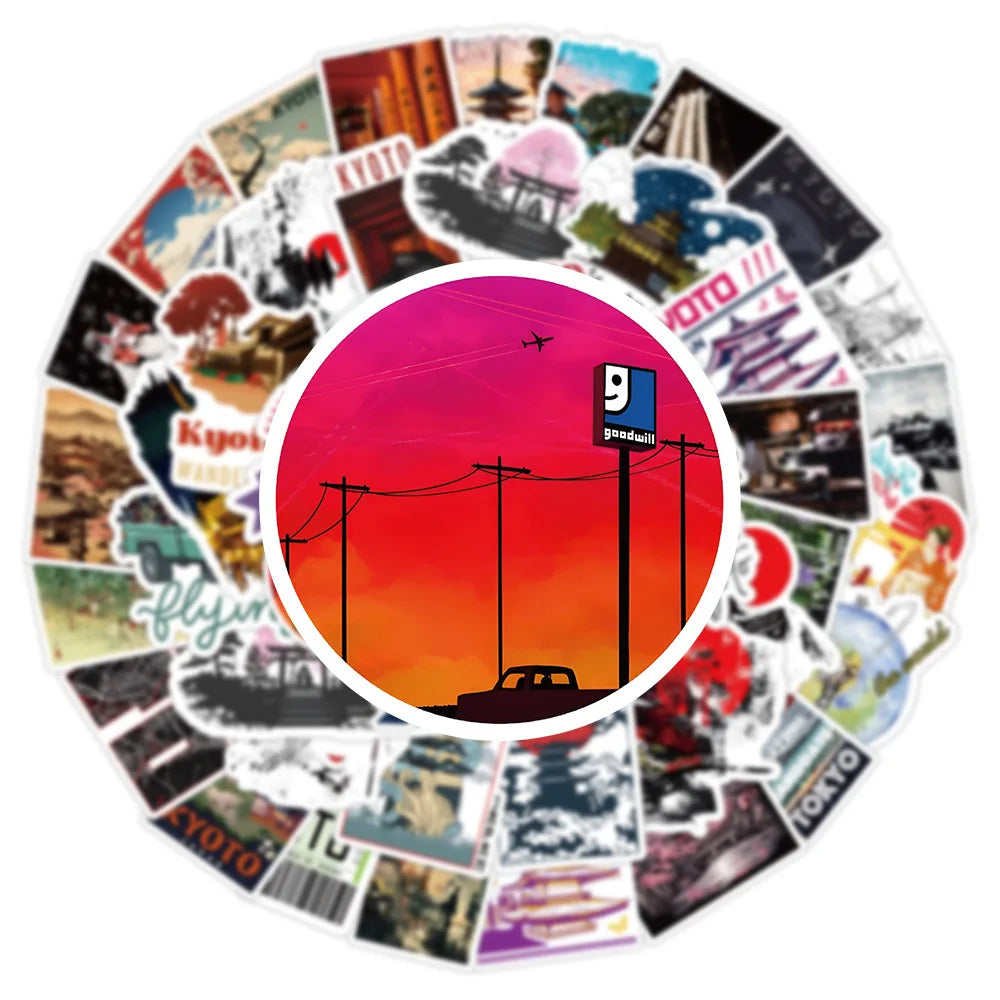 10/30/50PCS Kyoto Landscape Stickers Japanese Style Cartoon Aesthetic Decals Decoration For Skateboard Fridge Phone Laptop Toys