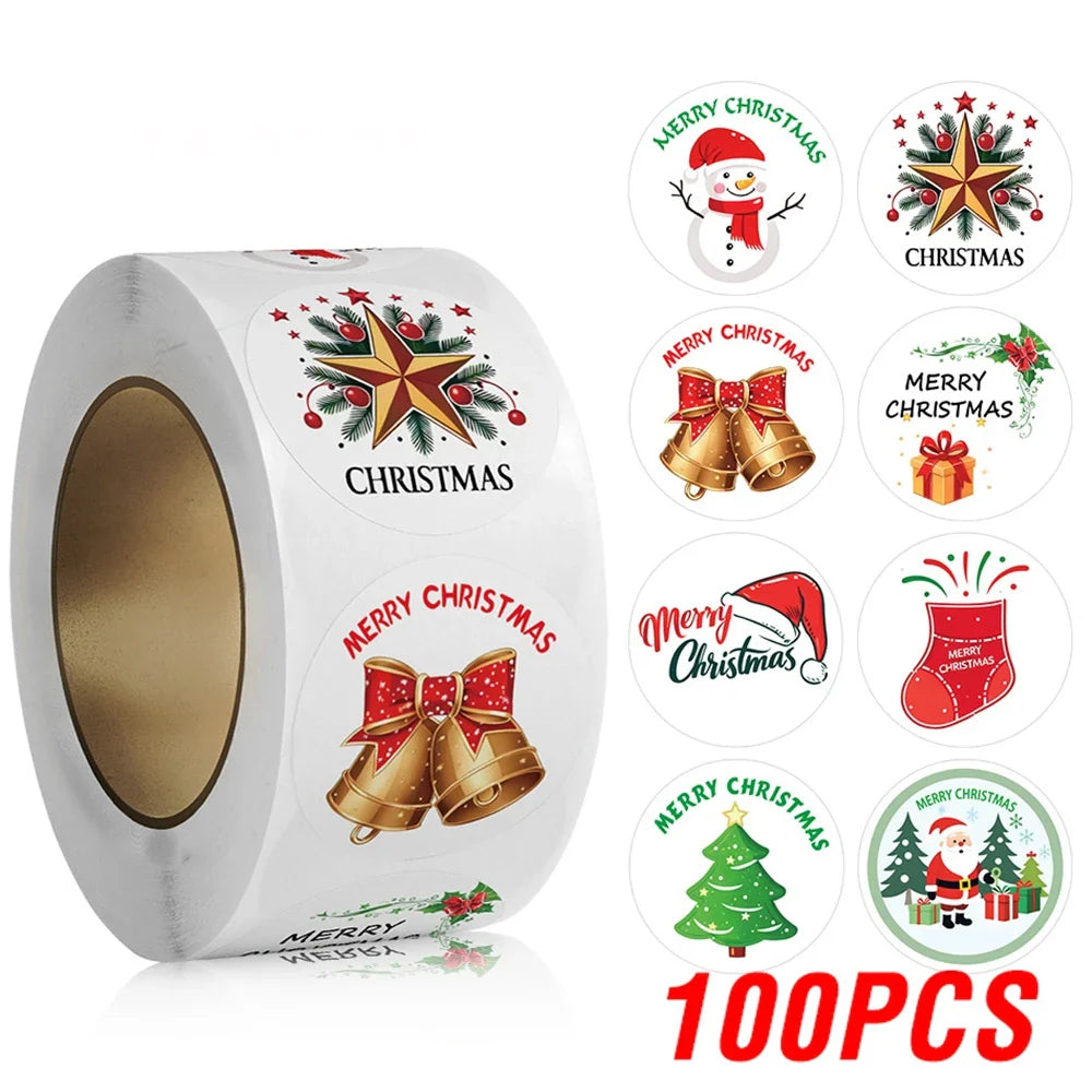 Merry Christmas Stickers 1" Round Labels (100-500pcs)