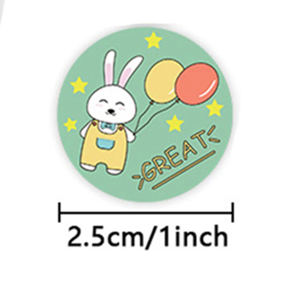 100-500pcs Animal Reward Stickers Adorable Round Kids Motivational Sticker Cartoon Incentive Teacher Gift Sealing Label