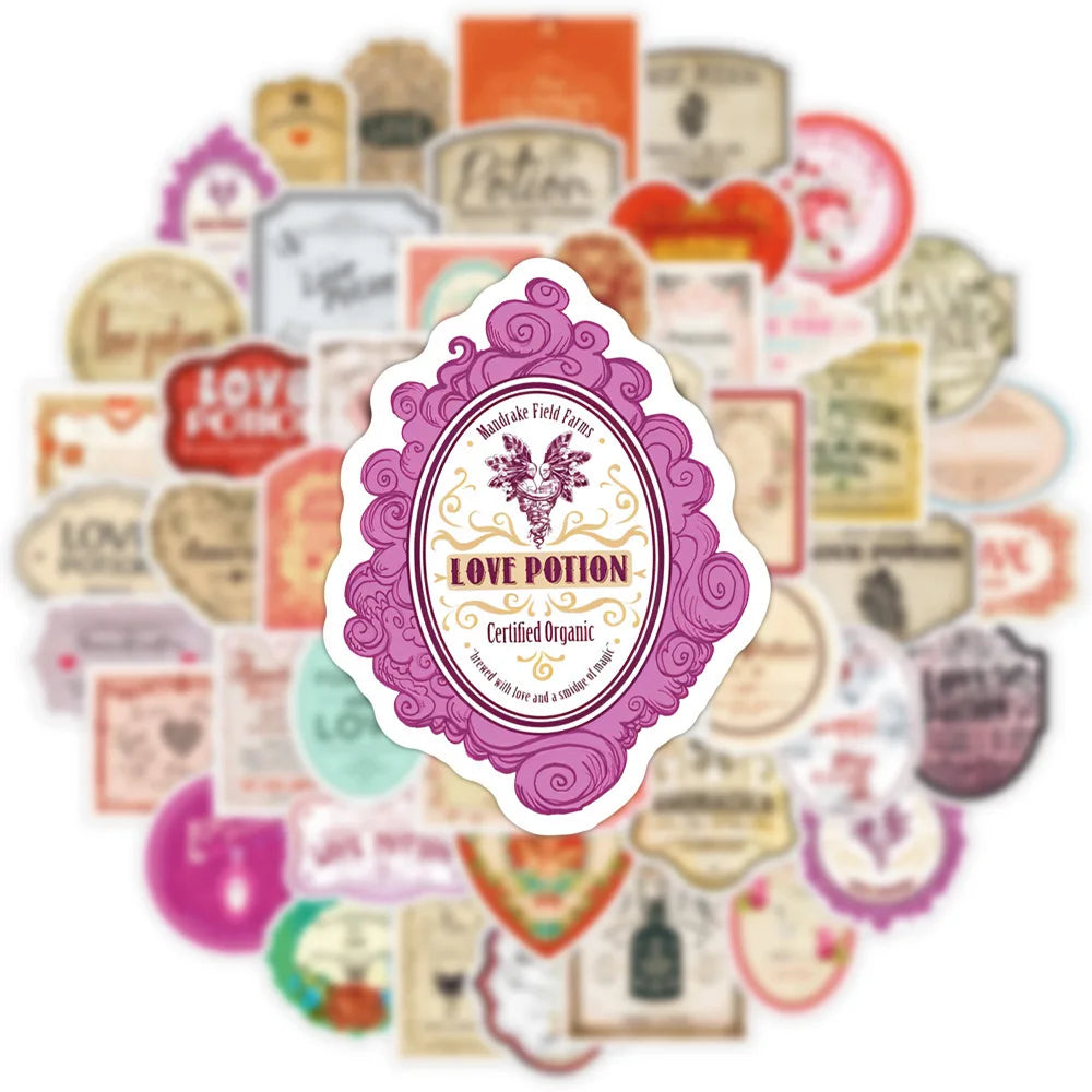 10/50Pcs Funny Vintage Halloween Valentine's Day Love Potion Label Sticker Packs