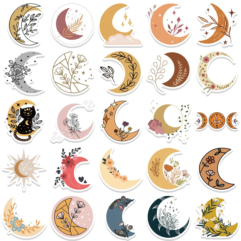 10/30/50PCS Pretty Bohemia Flower Moon Stickers Aesthetic Decoration DIY Skateboard Guitar Laptop Scrapbook Fridge Decals Toys