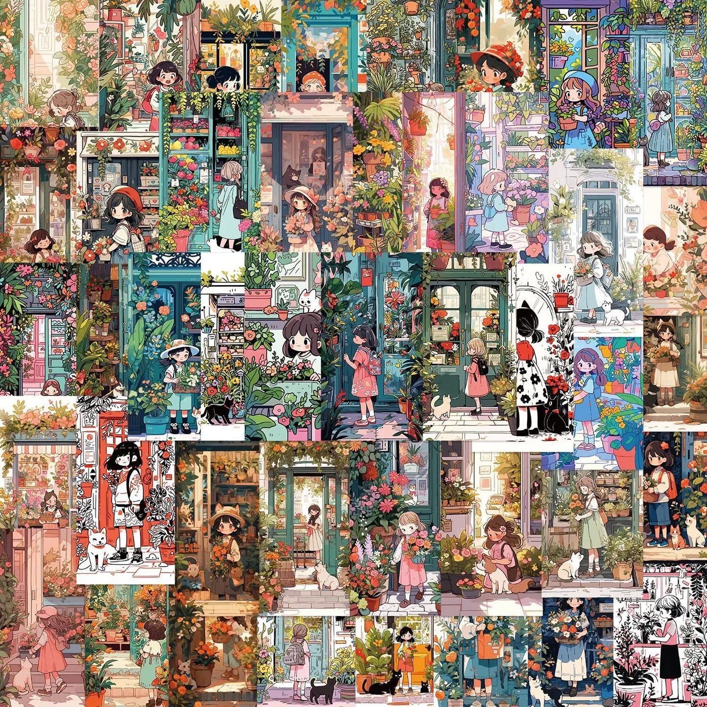 10/50pcs Cute Vintage Flowers Store Anime Girl Stickers Aesthetic Art Graffiti Decals DIY Refrigerator Phone Waterproof Sticker