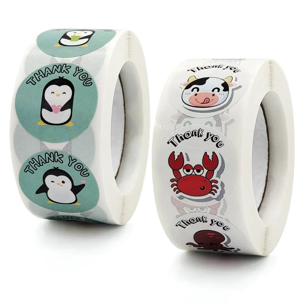 100-500pcs Round Cartoon Label Stickers Paper Cute Thank You Stickers for Baking Packaging Seal Labels Stationery Stickers