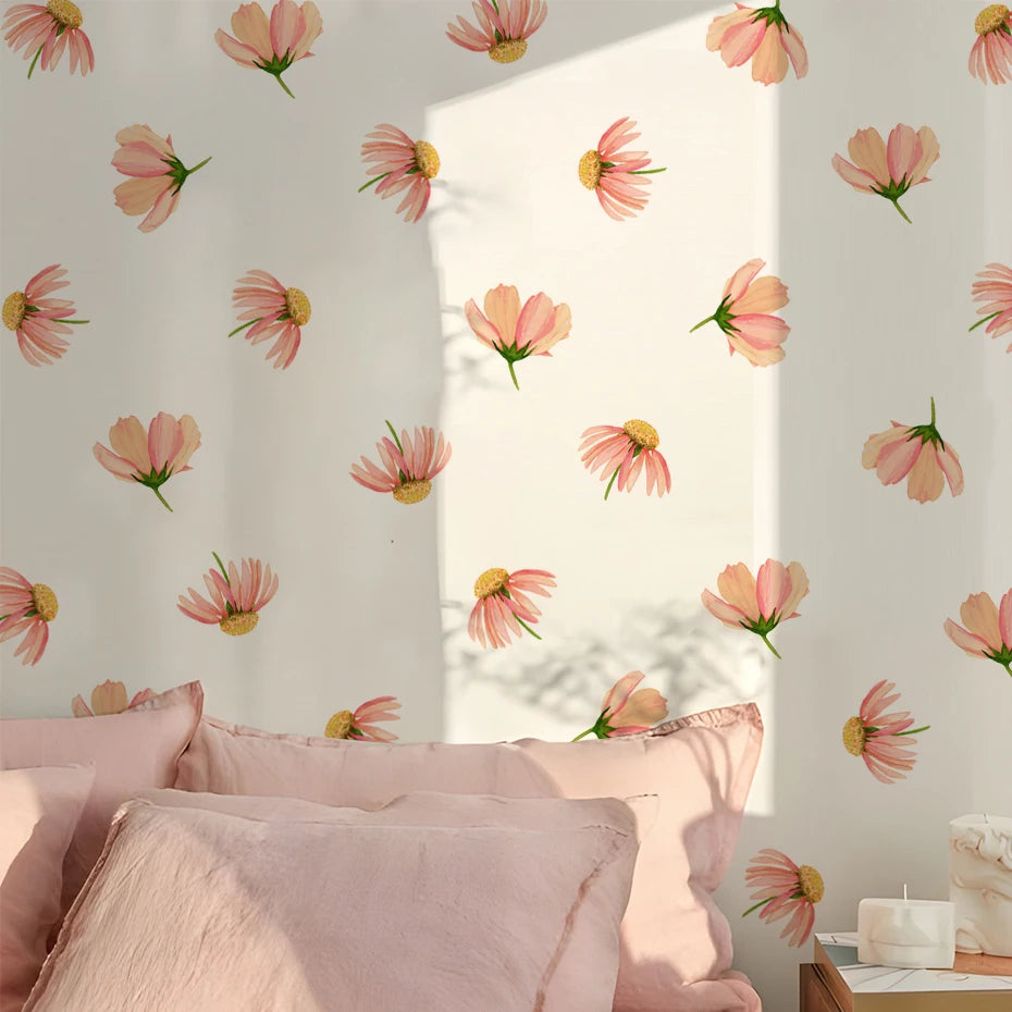 Boho Pink Flower Wall Stickers Removable Nursery Decals Kids Room Decor
