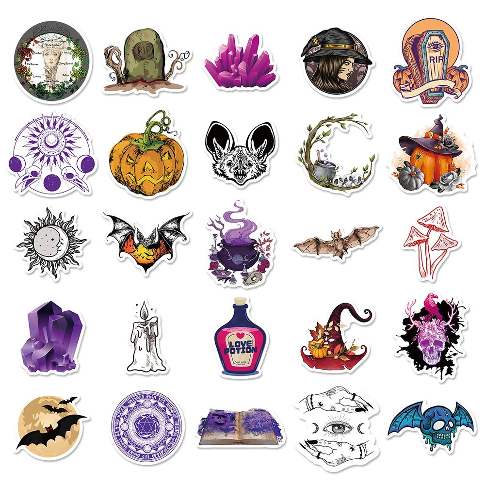 10/30/50ps Cool Gothic Magician Apothecary Sticker Packs