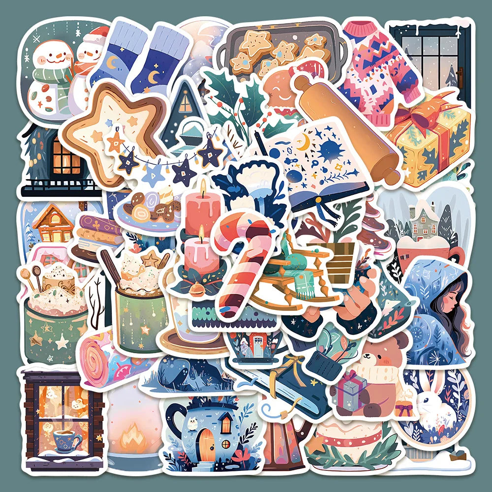 50pcs Winter Graffiti Stickers for Helmet, Wall, Desktop Decoration