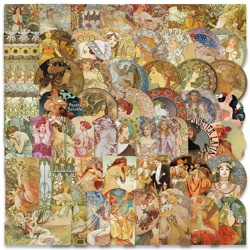 54PCS Vintage Literary Figure Art Poster Stickers for DIY Scrapbook, Laptop, Phone, Bike