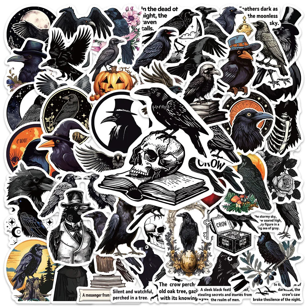 50pcs Cool Cartoon Aesthetic Bird Crow Stickers Water Bottle Stickers Laptop Luggage Skateboard Waterproof Vinyl Car Decals