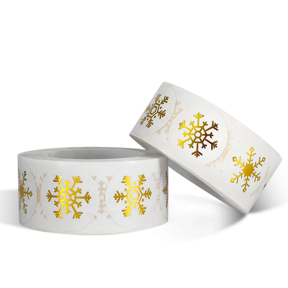 100-500Pcs Gold Snowflake Christmas Stickers Candy Bag Envelopes Sealing Label Christmas Gifts Box Decorations Sticker